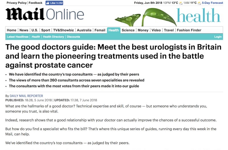 best prostate cancer surgeons uk)